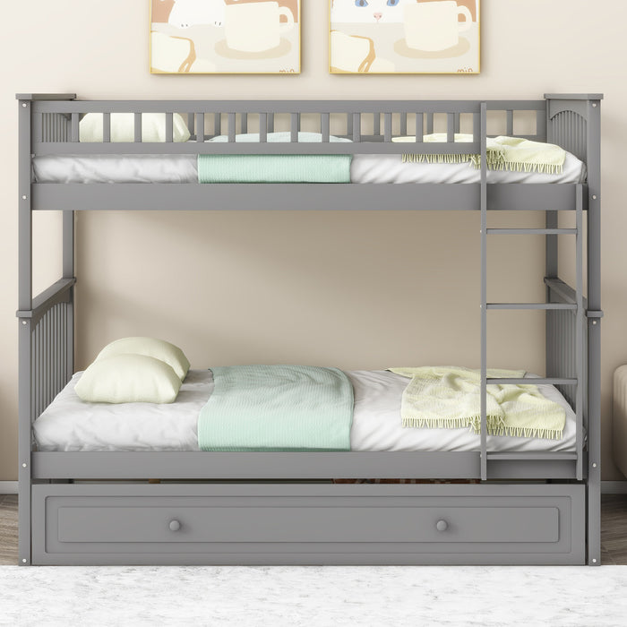 Full/Full Bunk Bed with Twin Size Trundle, White