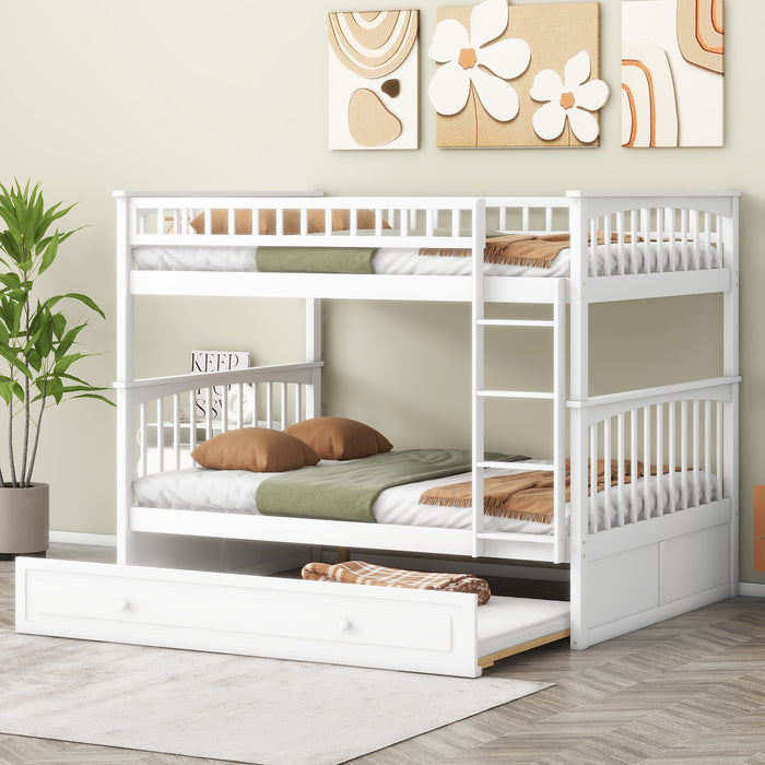 Full/Full Bunk Bed with Twin Size Trundle, White