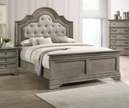 Manchester Bed with Upholstered Arched Headboard Beige and Wheat - iDEAL Furniture (Danbury, CT)