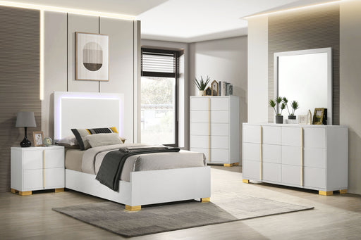 Marceline Bedroom Set with LED Headboard White - iDEAL Furniture (Danbury, CT)