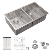 16 Gauge Undermount Double Bowl Kitchen Sink With 9" Deep Bowls - Brushed Nickel
