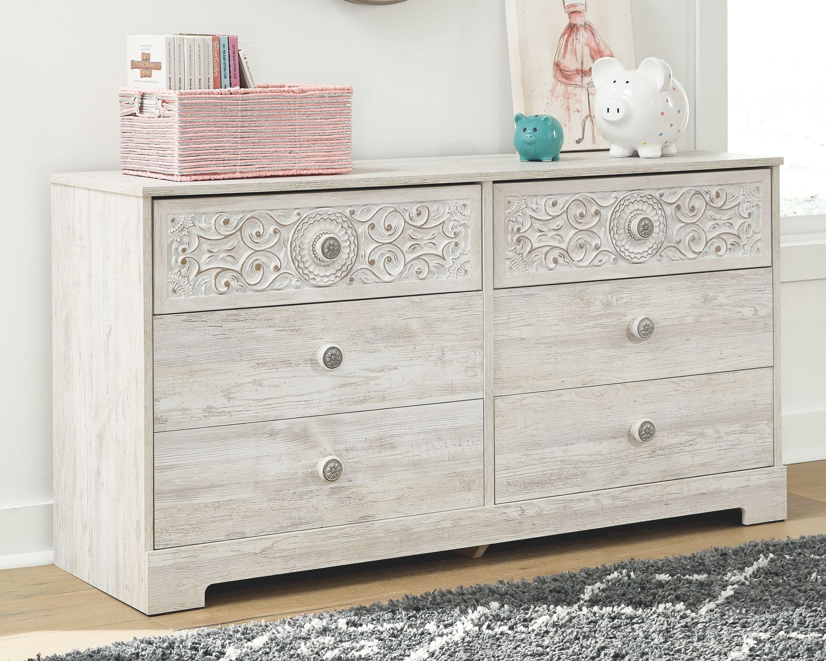 Paxberry - Six Drawer Dresser - Vinyl-Wrapped - Whitewash