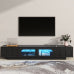 TV Stand with Fluted tempered Glass Doors for TVs Up to 95'',with APP-Controlled LED Light