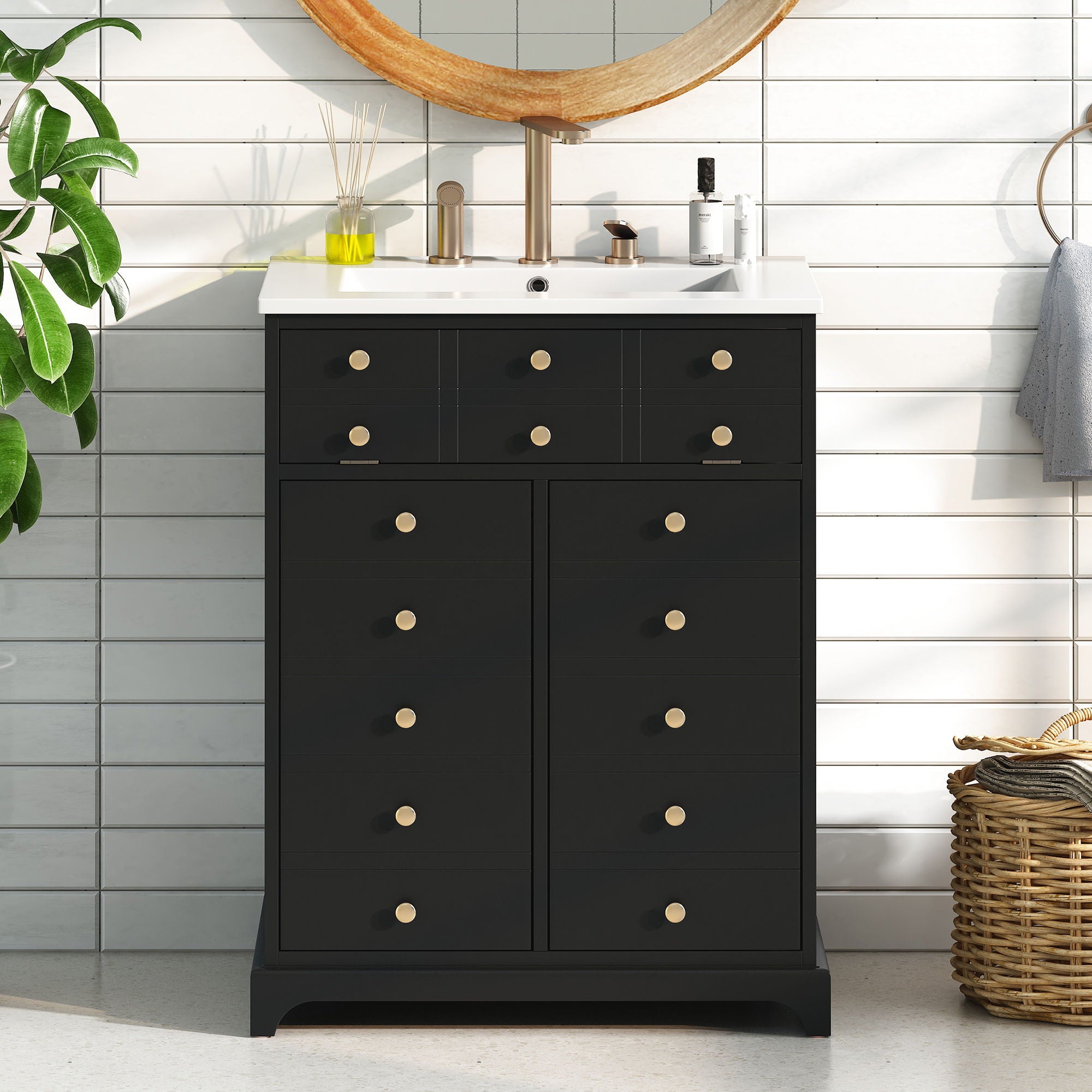 Bathroom Vanity With Drawer And Soft-Closing Doors, Sink Storage Cabinet For Small Spaces - Black