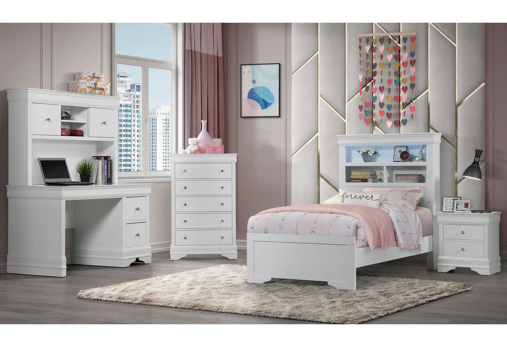 Pompei - Twin Bookcase Bed With LED - Metallic White