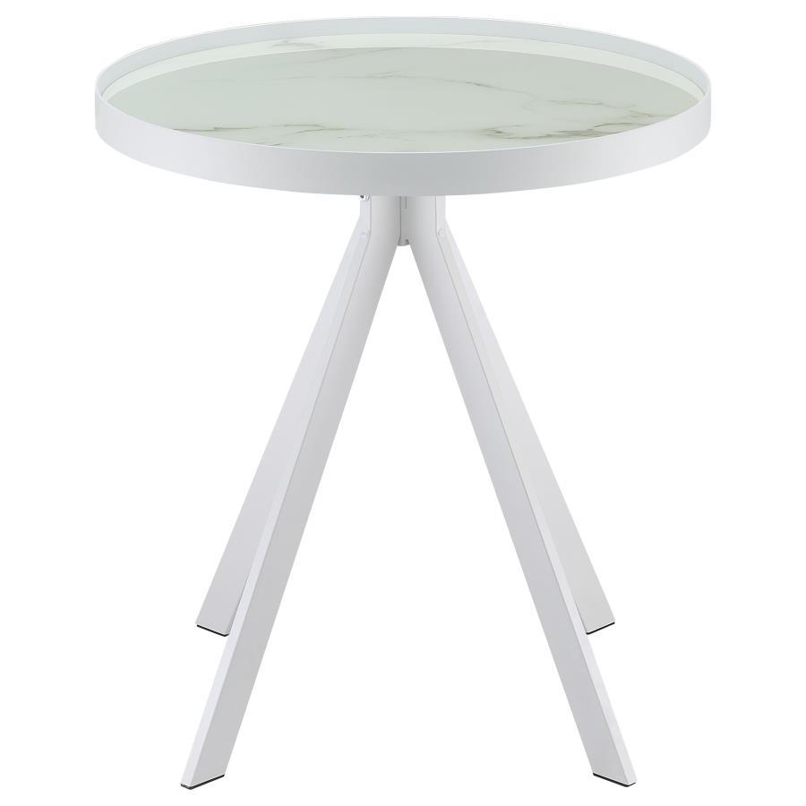 Briggs - Round Marble Printed Glass Top End Side Table