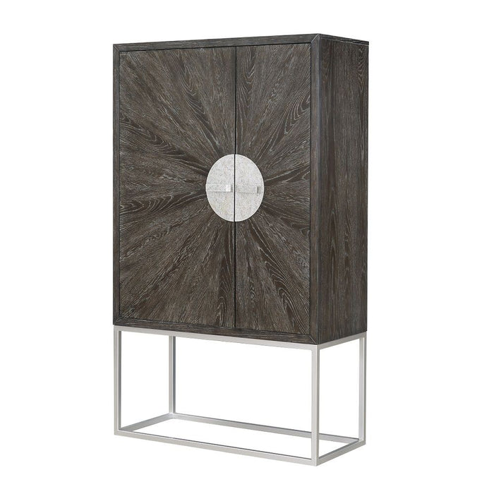 Andra - Bar Cabinet - Hand Brushed Gray Oak & Chrome