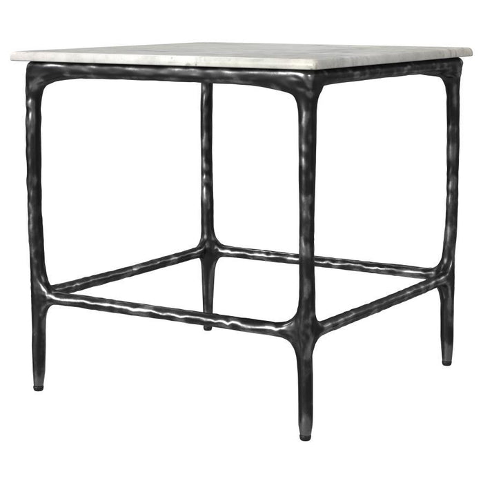 Ebby - Square Genuine Marble Top Metal End Table - White