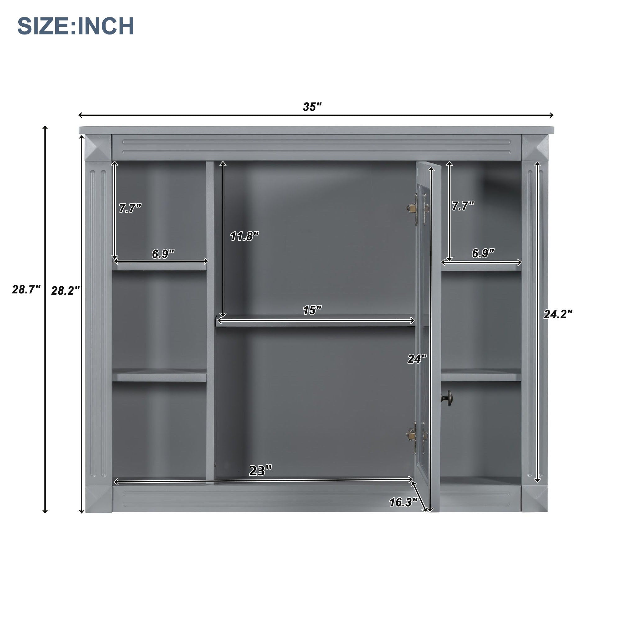 Wall Mounted Bathroom Storage Cabinet With Mirror, Cabinet With 6 Open Shelves And Adjustable Interior