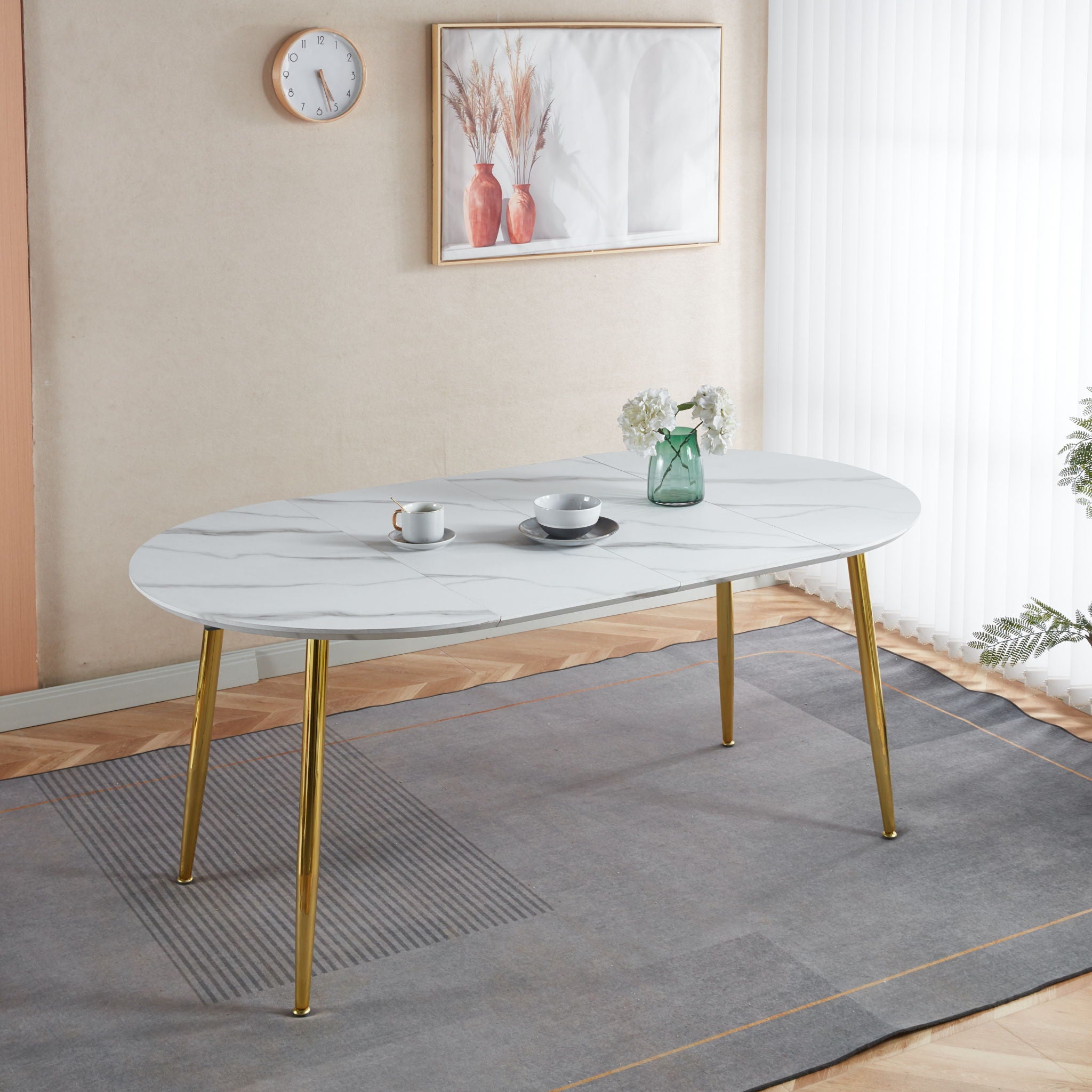 Extendable Oval Dining Table - White Marble