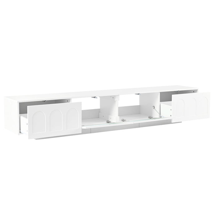 TV Stand with Fluted tempered Glass Doors for TVs Up to 95'',with APP-Controlled LED Light