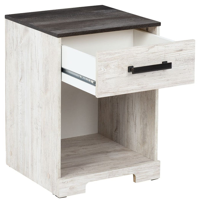 Shawburn - White / Black / Gray - One Drawer Night Stand - Open Cubby