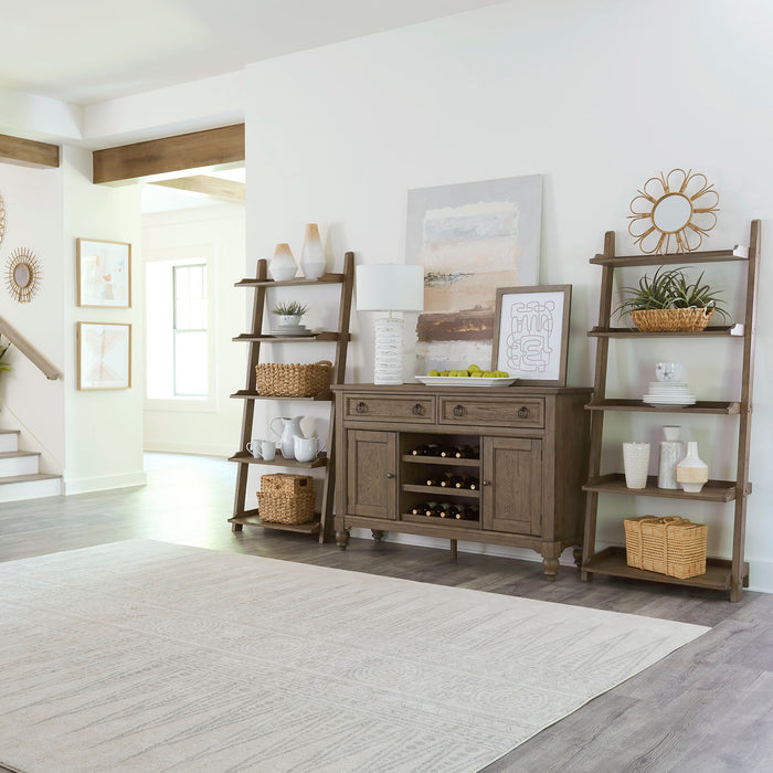 Americana Farmhouse - 3 Piece Living Room - Cabinet and Bookcases - Light Brown