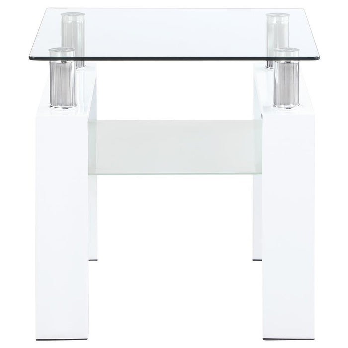 Dyer - 1-Shelf Square Glass Top Side End Table - White