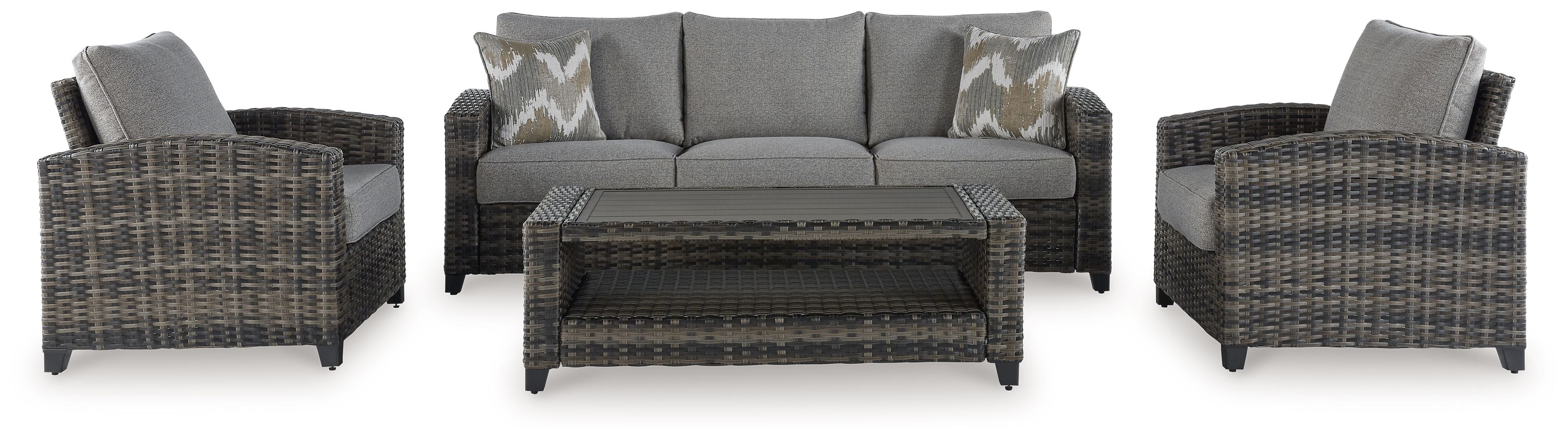 Oasis Court - Sofa, Chairs, Table Set (Set of 4) - Gray