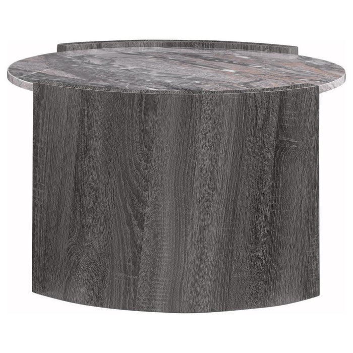 Gladstone - Round Faux Marble Top Coffee Table - Distressed Gray