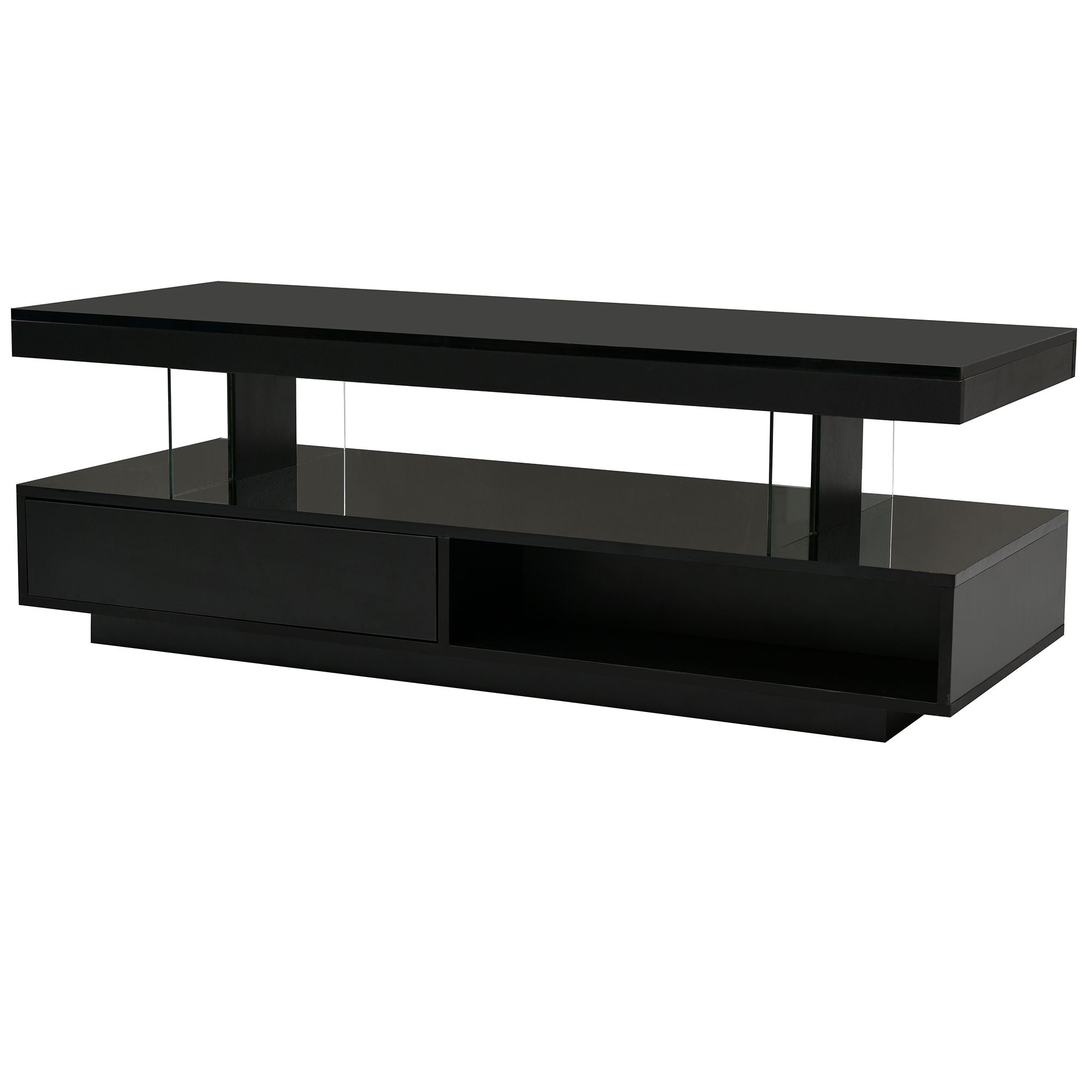 LED Coffee Table With 2 Drawers And Display Shelves