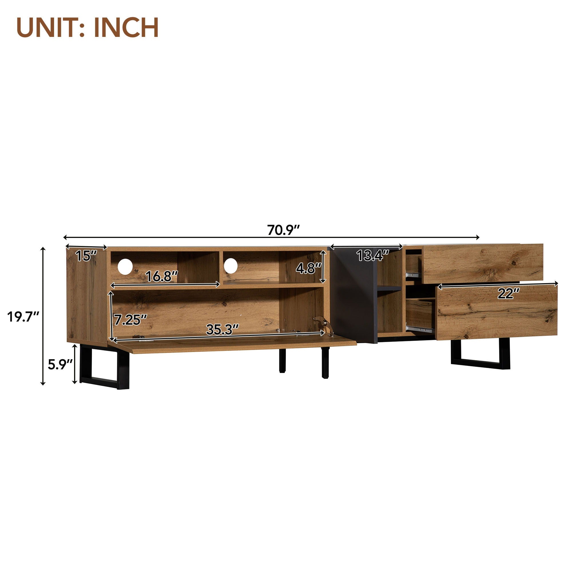 TV Stand For 80'' TV With Double Storage Space, Media Console Table With Drop Down Door