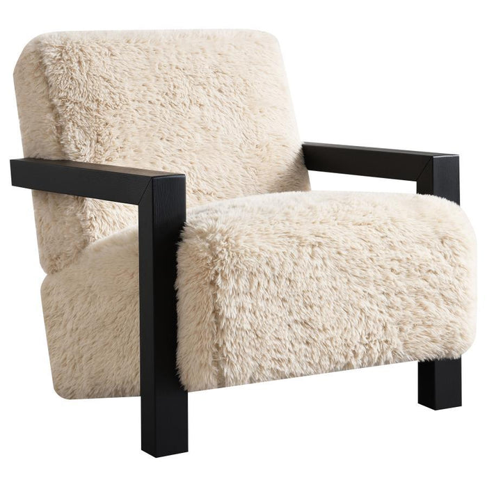 Paquet - Faux Fur Upholstered Chair Solid Wood Arms - Latte