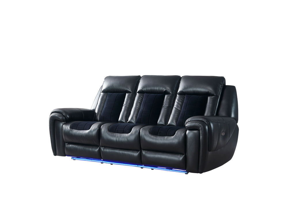 U0700 - Velvet Power Reclining Sofa With LED - Blanche Black / Velvet