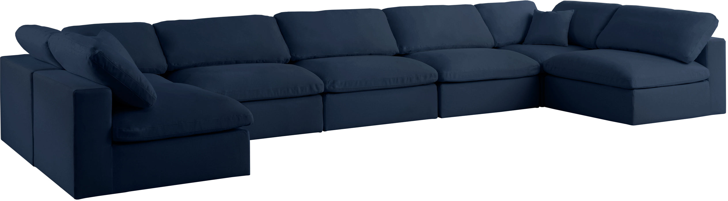 Serene - Linen Textured Fabric Deluxe Comfort Modular Sectional 7 Piece - Navy