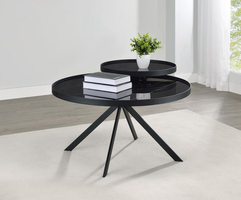 Briggs - Round Marble Printed Glass Top Coffee Table
