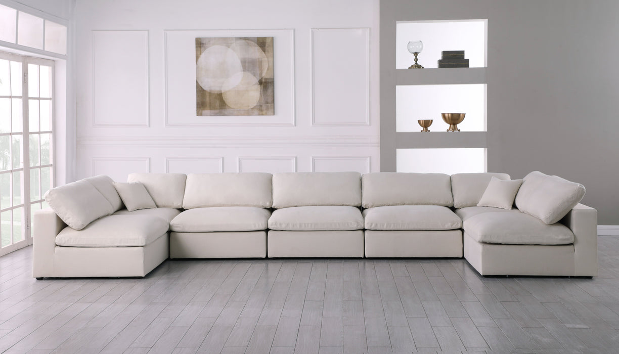 Serene - Linen Textured Fabric Deluxe Comfort Modular Sectional 7 Piece - Cream