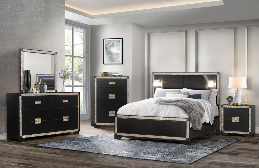 Blake - 5 Piece Queen Bedroom Set With Lamps - Black / Gold