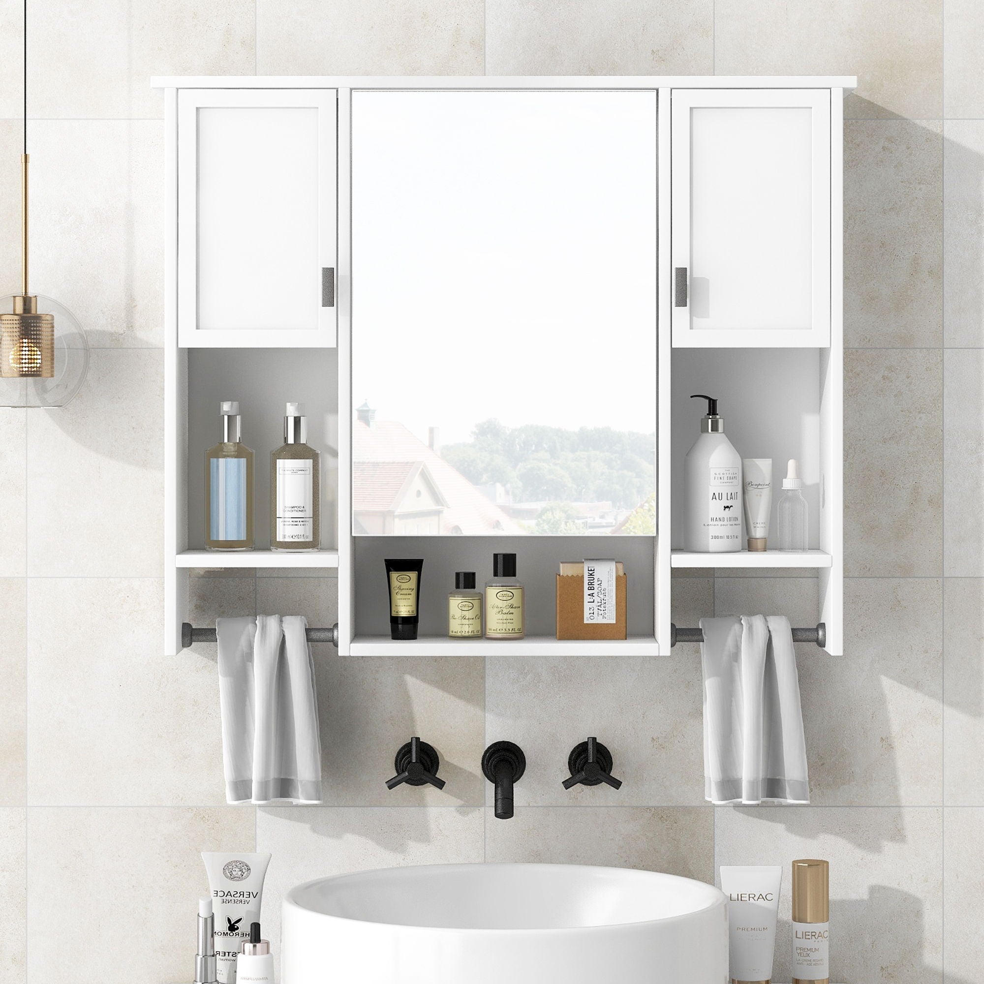 Wall Mounted Bathroom Storage Cabinet With Mirror, Medicine Cabinet With Towel Bar