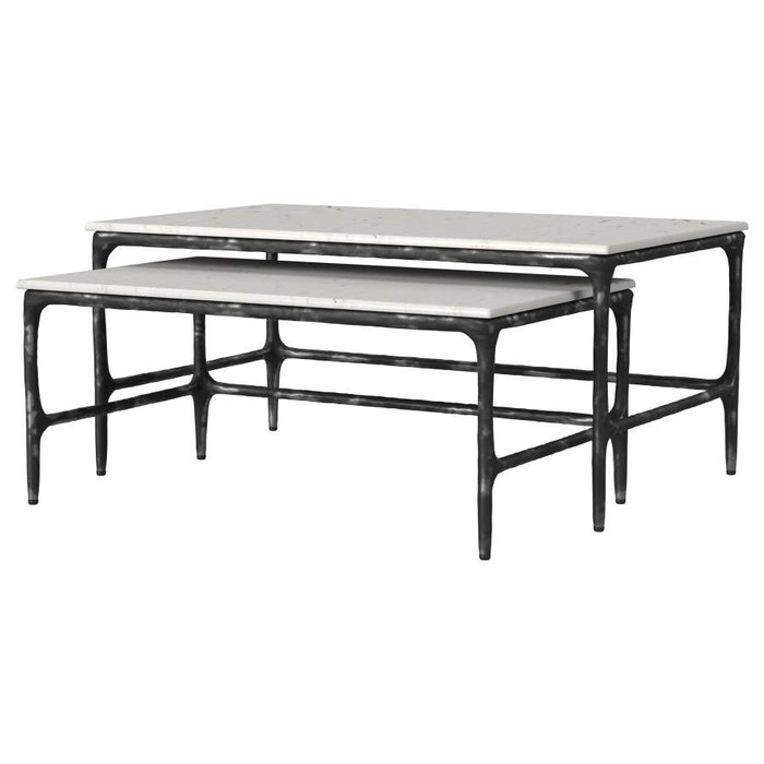 Ebby - 2-Piece Genuine Marble Top Nesting Coffee Tables - White