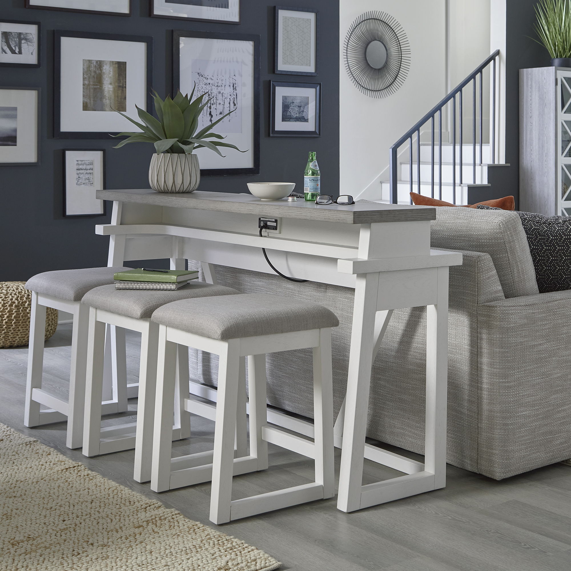 Palmetto Heights - 4 Piece Console Set (Console 3 Stools) - White