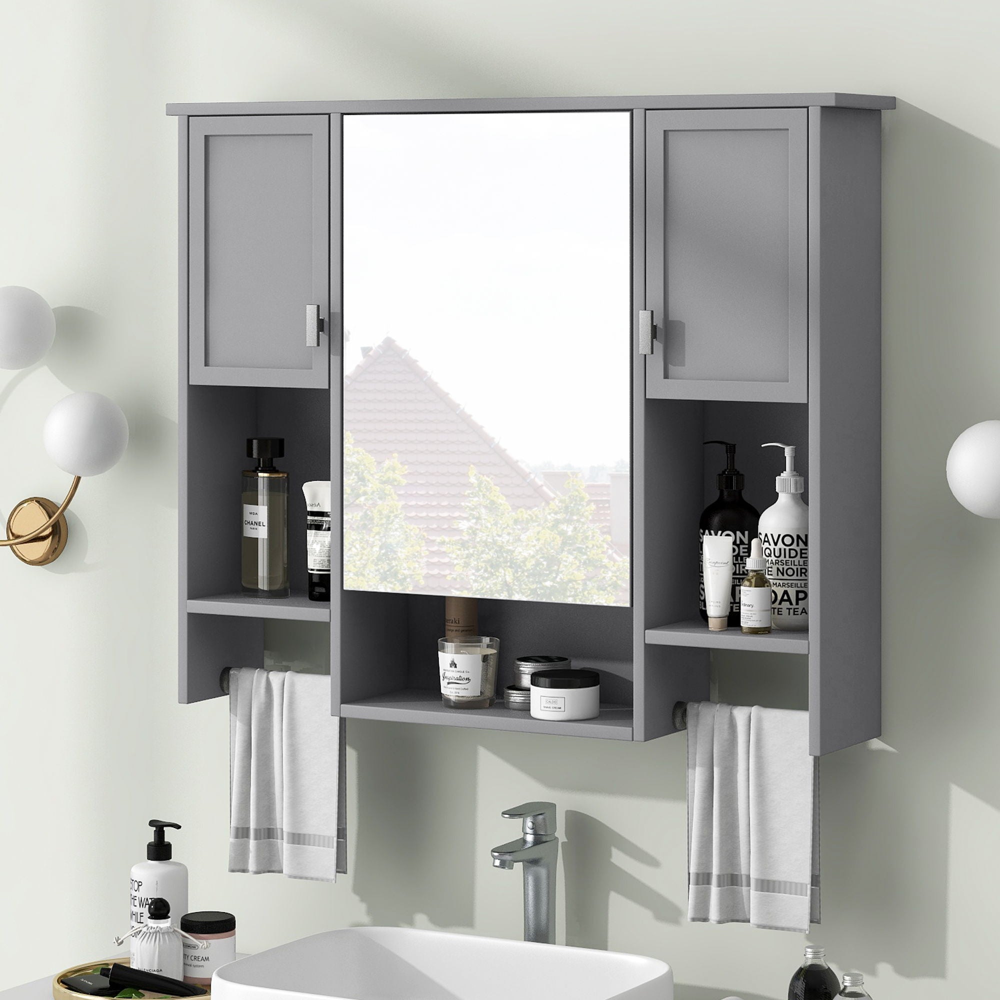 Wall Mounted Bathroom Storage Cabinet With Mirror, Medicine Cabinet With Towel Bar