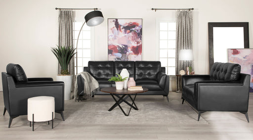 Moira Upholstered Tufted Living Room Set with Track Arms Black - iDEAL Furniture (Danbury, CT)