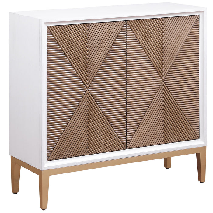 Gretchen - 2 Door Wood Fluted Parquet Cabinet - White And Brown