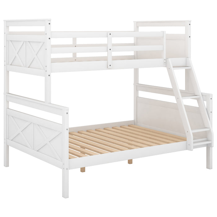 Twin over Full Bunk Bed with ladder, Safety Guardrail, Perfect for Bedroom, White