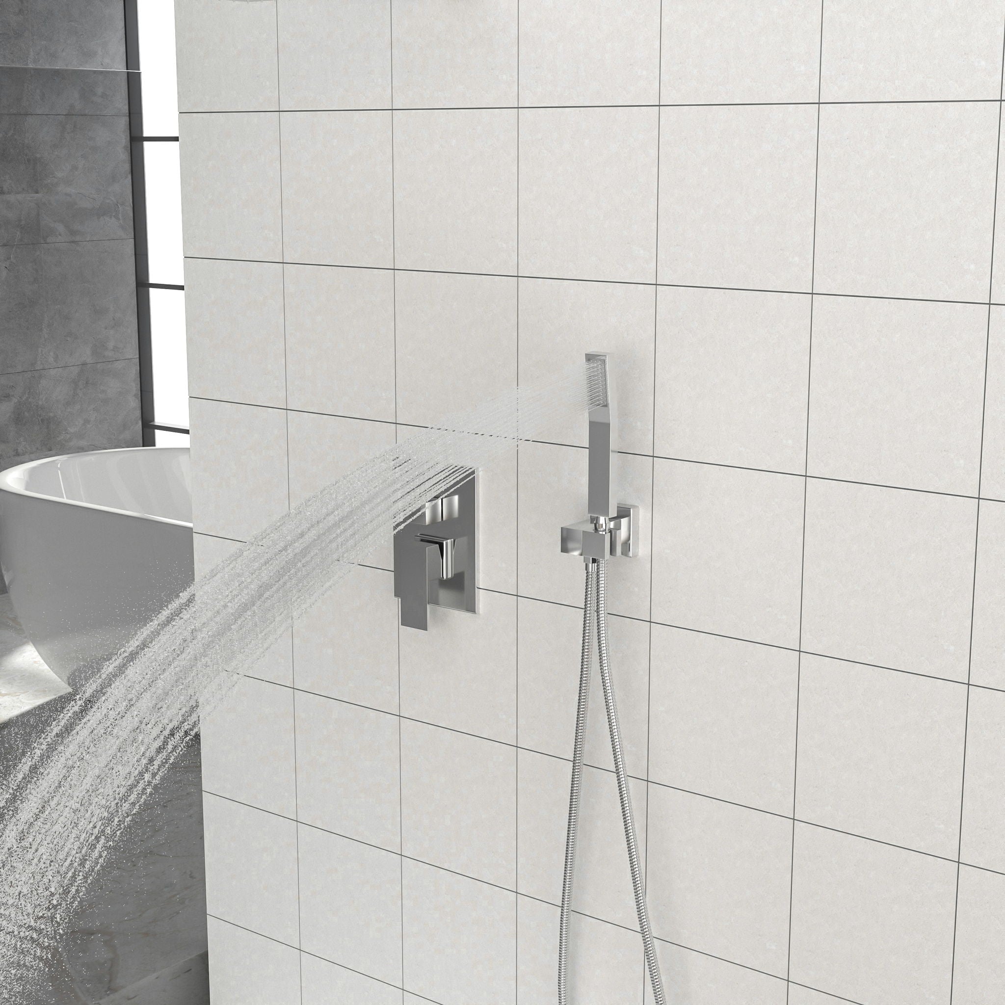 10" Square Dual Shower Head System Wall Mounted With Rough In Valve Modern Bathroom Fixture