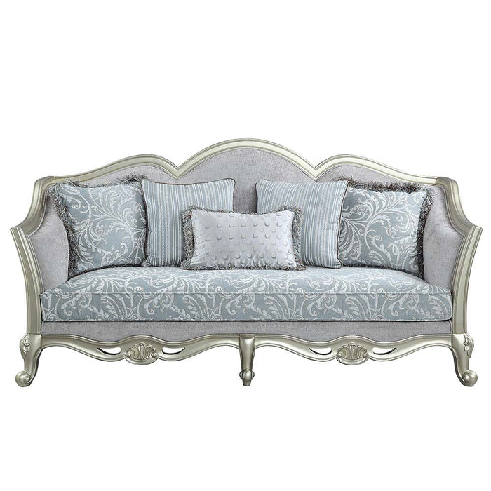 Qunsia - Sofa - Light Gray Linen & Champagne Finish