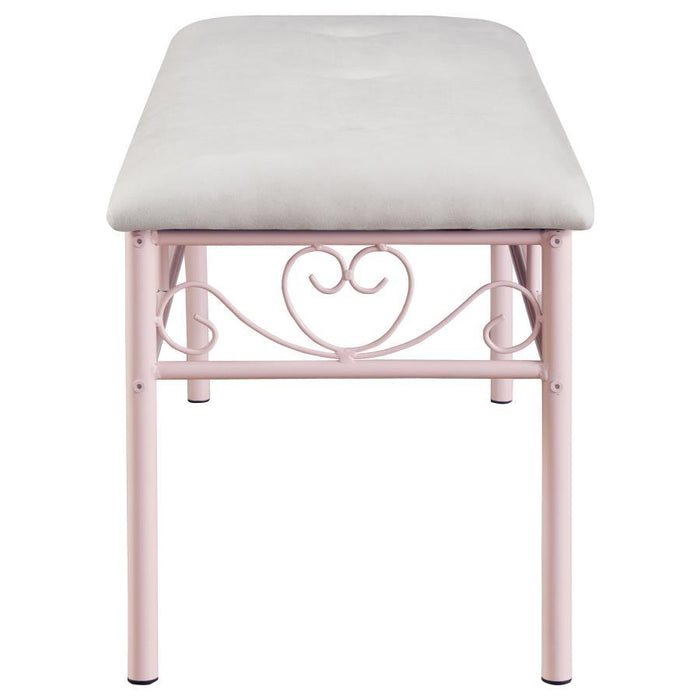 Massi - Fabric Upholstered Bench - White And Powder Pink