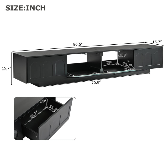 TV Stand with Fluted tempered Glass Doors for TVs Up to 95'',with APP-Controlled LED Light