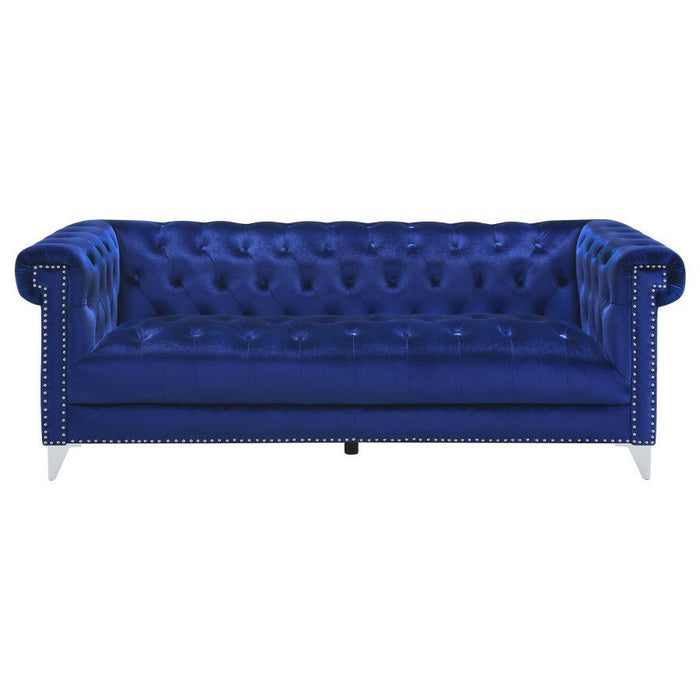 Bleker - Upholstered Tuxedo Arm Tufted Sofa - Blue