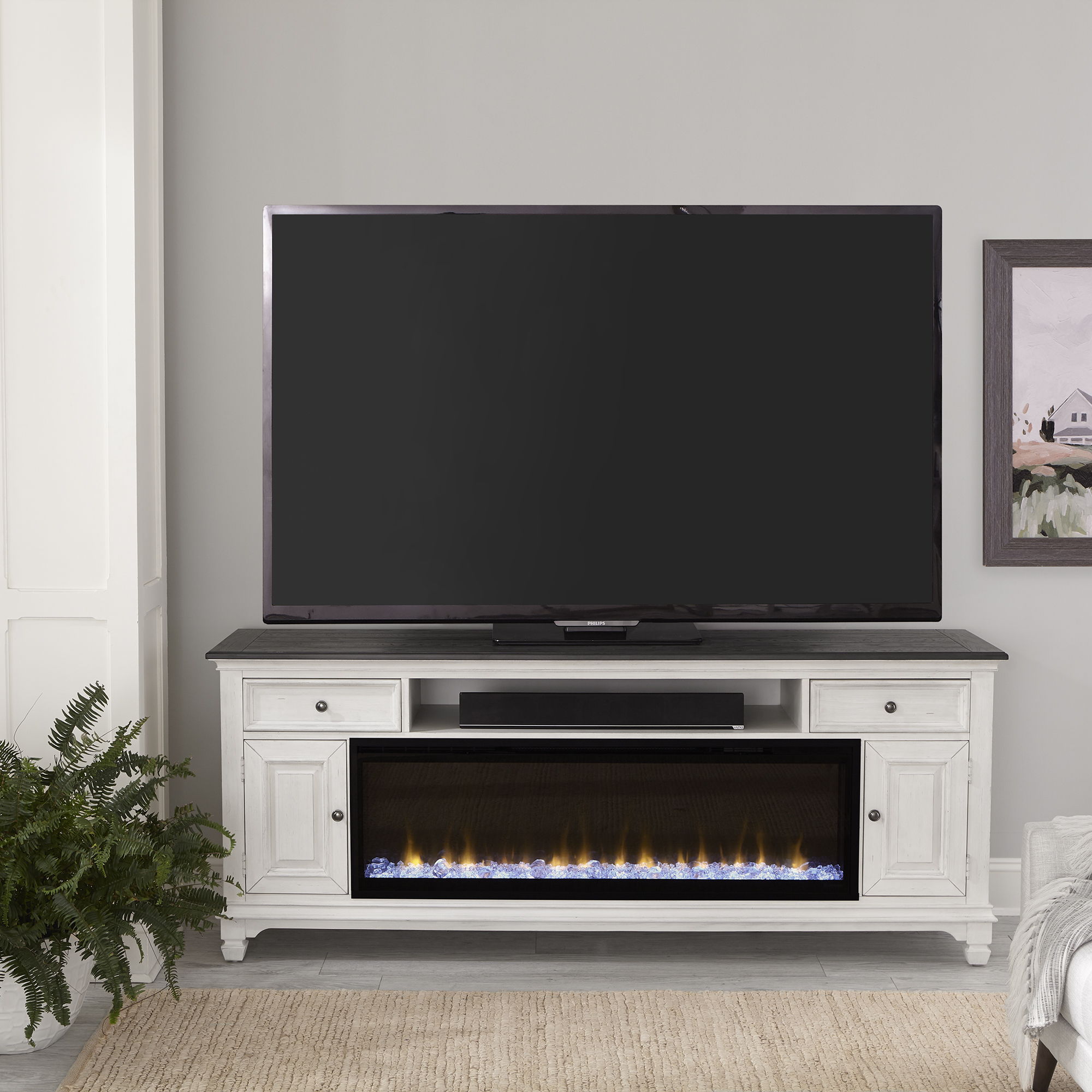 Fireplace TV Consoles - 82" Fireplace TV Console - White