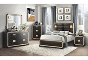 Blake - 6 Piece Queen Bedroom Set (Bed, Dresser, Mirror, 2 Nightstands, Chest) - Black / Gold