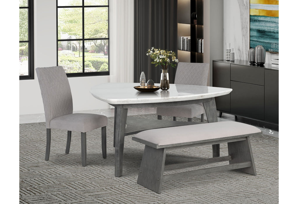 D8192 Triangle Dining Table, Two D8192 Dining Chairs And Bench - Light Gray