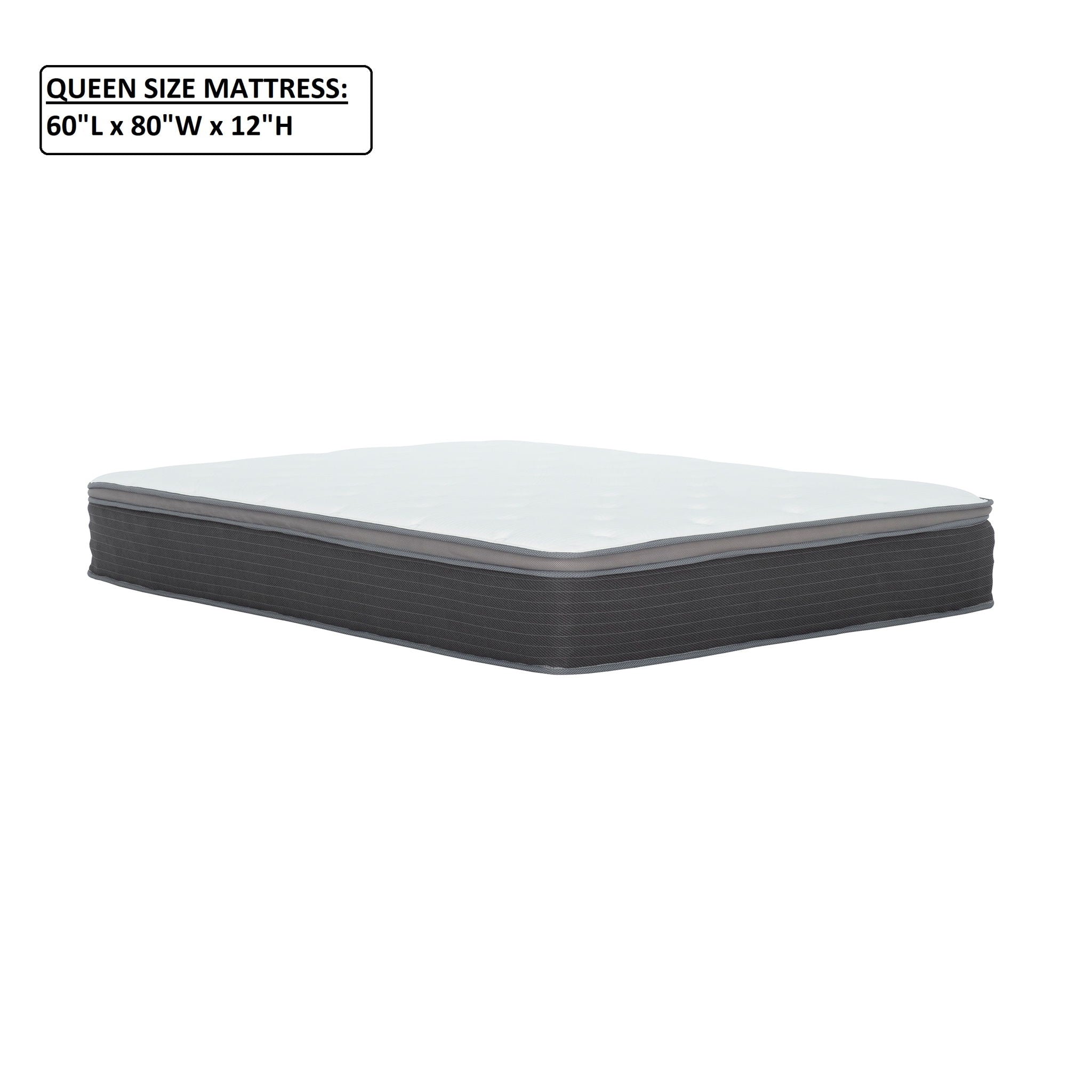12'' Queen Size Hybrid Mattress In A Box, Plush Gel Memory Foam Mattress Top With Pocket Coil Base - Gray / White