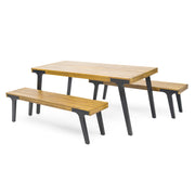 1 Dining Table & 2 Dining Benches - Light Teak