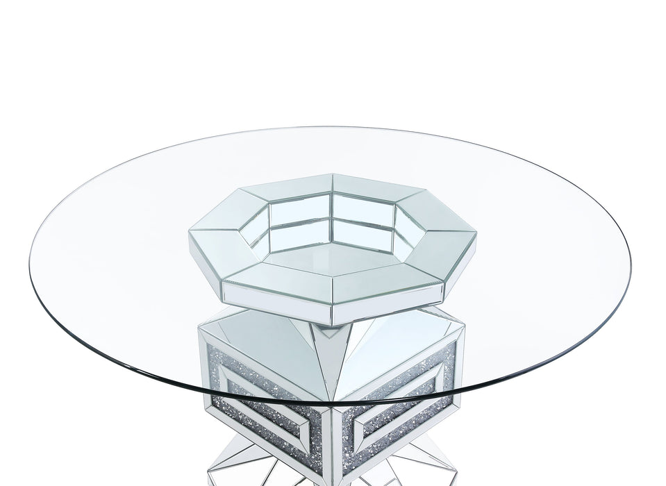 Noralie - Dining Table - Clear Glass, Mirrored & Faux Diamonds - 30"