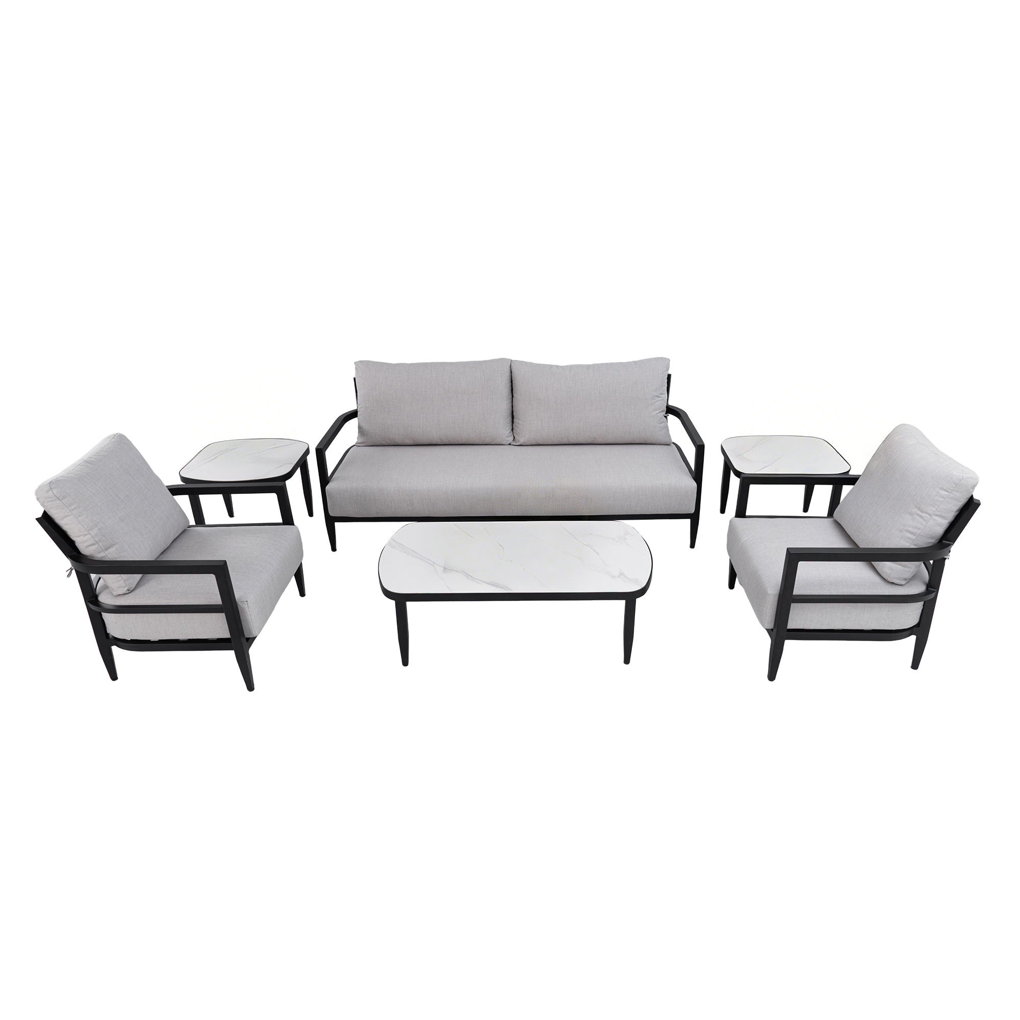 Outdoor Conversation Set With Chairs, Bench Sofa, Tables, Sunbrella Cushions
