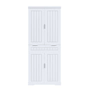 Farmhouse Style Pantry Cabinet With Drawer 2 Cabinets & 6 Door Shelves Adjustable Shelves Freestanding Cupboard - White