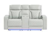 U8611 - Power Console Reclining Loveseat With Power Headrest, LED And Speaker - Silver