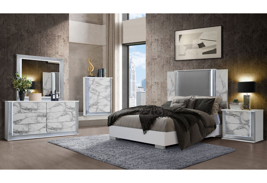 Ylime - 4 Piece Queen Bedroom Set (Queen Bed, Dresser, Mirror, Nightstand) - White Marble